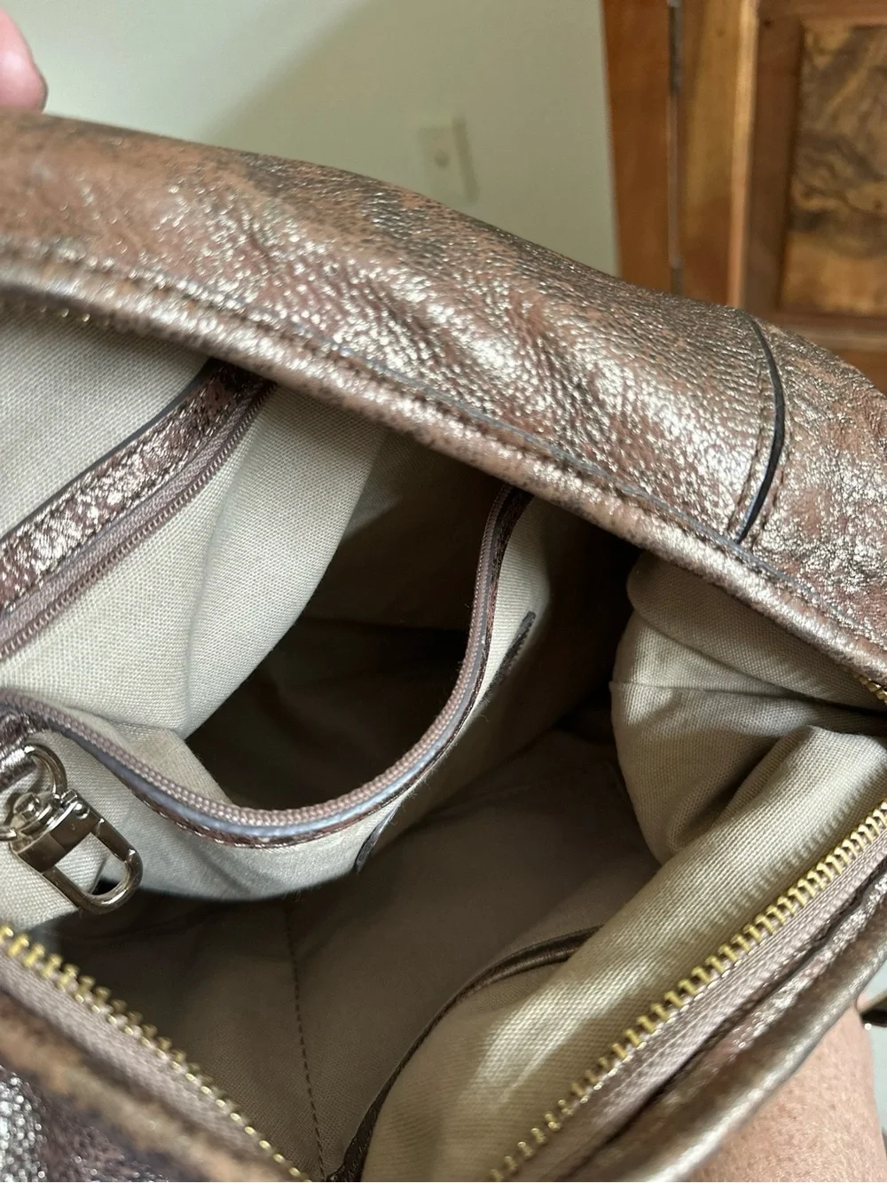 Cole Haan Genuine Leather Metallic Brown Shoulder Bag